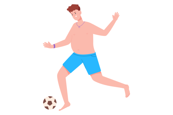 Young Man in Shorts Kicking Soccer Ball Illustrations